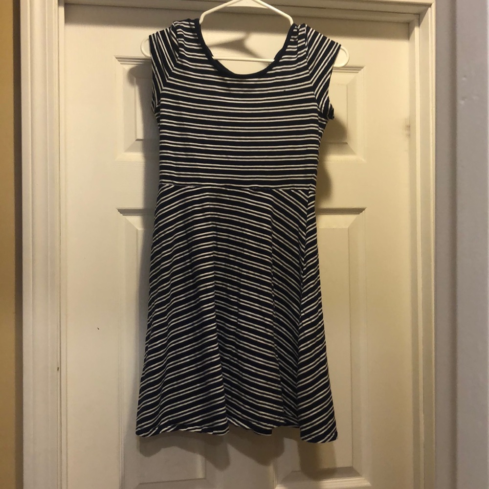 Blue and white striped adorable cap sleeve dress